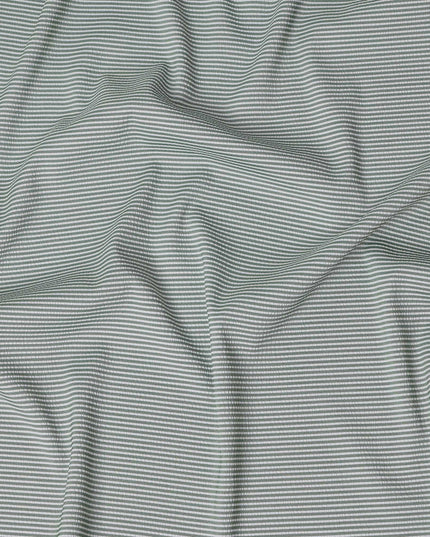 Mint Green & White Micro-Striped Cotton-Blended Shirting Fabric, Fine Horizontal Mini Stripe Design, 150 cms Width, Origin China-D26605