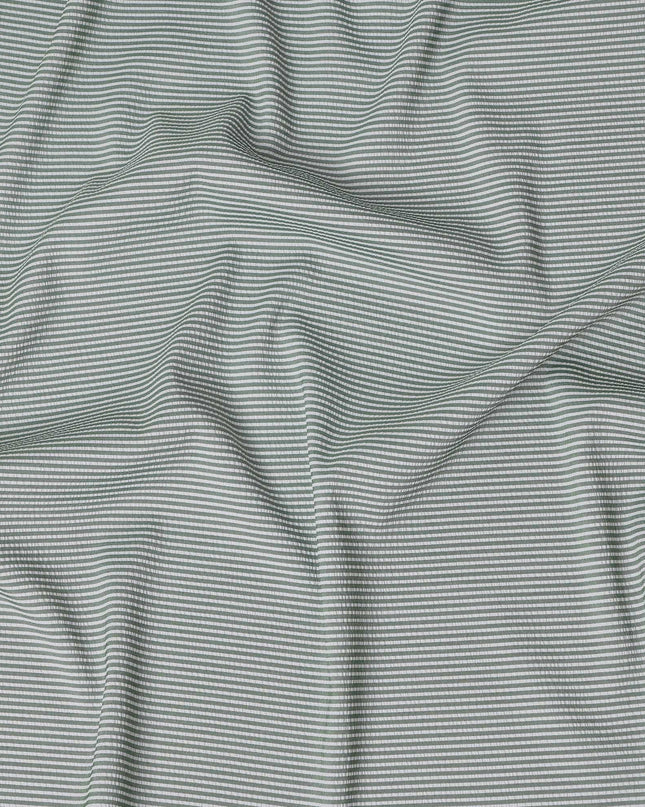 Mint Green & White Micro-Striped Cotton-Blended Shirting Fabric, Fine Horizontal Mini Stripe Design, 150 cms Width, Origin China-D26605