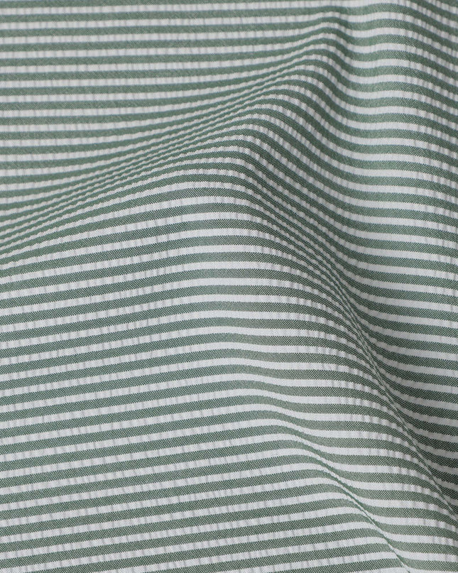 Mint Green & White Micro-Striped Cotton-Blended Shirting Fabric, Fine Horizontal Mini Stripe Design, 150 cms Width, Origin China-D26605