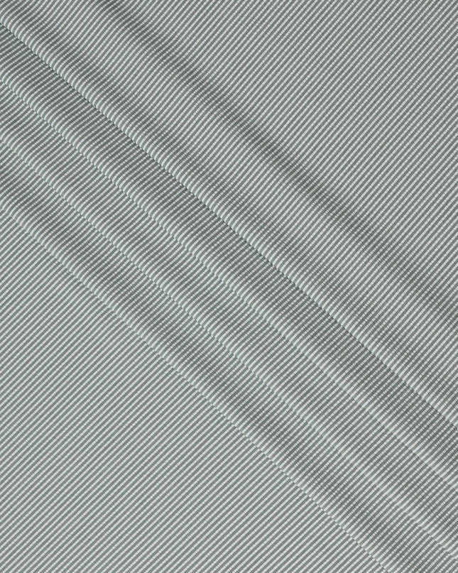 Mint Green & White Micro-Striped Cotton-Blended Shirting Fabric, Fine Horizontal Mini Stripe Design, 150 cms Width, Origin China-D26605