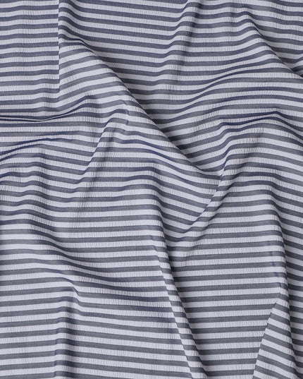 Grey & White Striped Cotton-Blended Shirting Fabric, Fine Horizontal Woven Stripe Design, 150 cms Width, Origin China-D26598