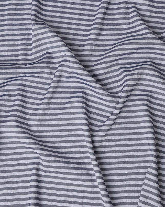 Grey & White Striped Cotton-Blended Shirting Fabric, Fine Horizontal Woven Stripe Design, 150 cms Width, Origin China-D26598