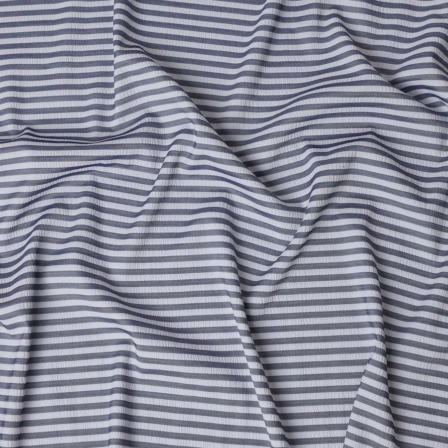 Grey & White Striped Cotton-Blended Shirting Fabric, Fine Horizontal Woven Stripe Design, 150 cms Width, Origin China-D26598