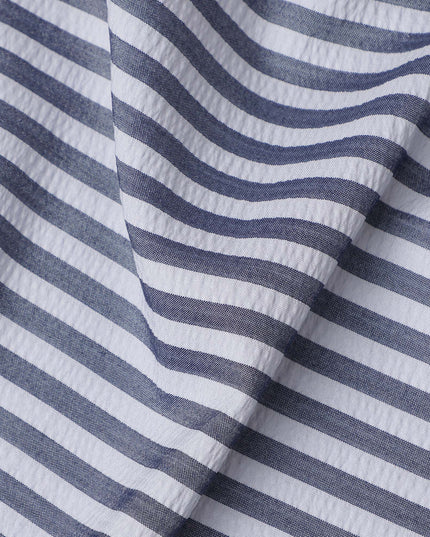 Grey & White Striped Cotton-Blended Shirting Fabric, Fine Horizontal Woven Stripe Design, 150 cms Width, Origin China-D26598