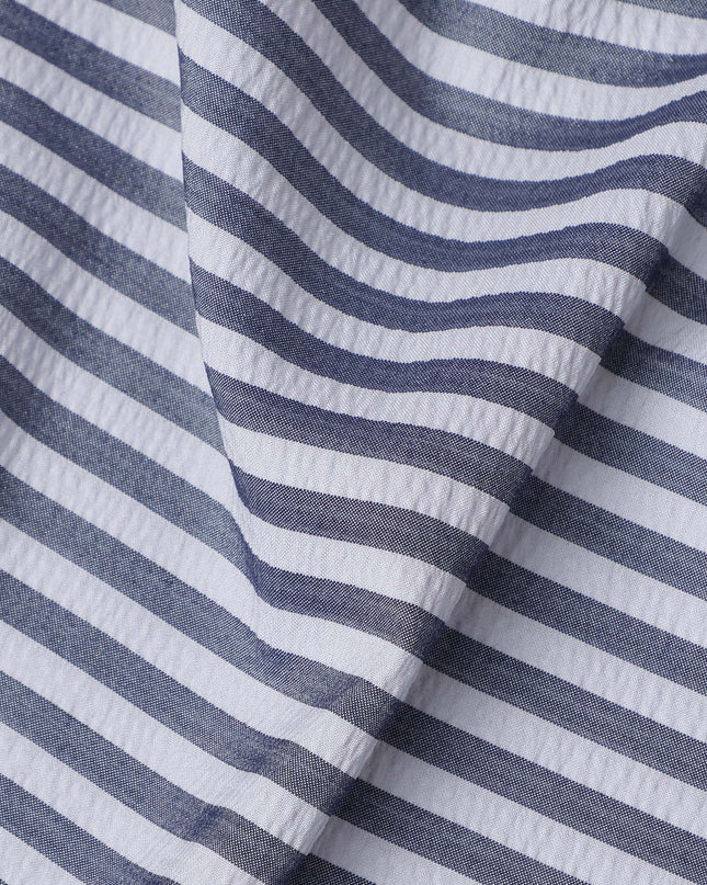 Grey & White Striped Cotton-Blended Shirting Fabric, Fine Horizontal Woven Stripe Design, 150 cms Width, Origin China-D26598