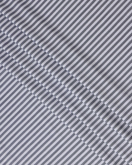 Grey & White Striped Cotton-Blended Shirting Fabric, Fine Horizontal Woven Stripe Design, 150 cms Width, Origin China-D26598