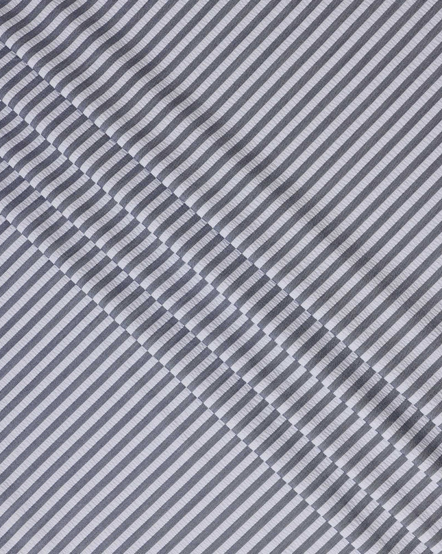Grey & White Striped Cotton-Blended Shirting Fabric, Fine Horizontal Woven Stripe Design, 150 cms Width, Origin China-D26598