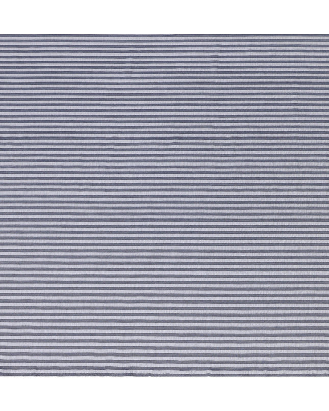 Grey & White Striped Cotton-Blended Shirting Fabric, Fine Horizontal Woven Stripe Design, 150 cms Width, Origin China-D26598