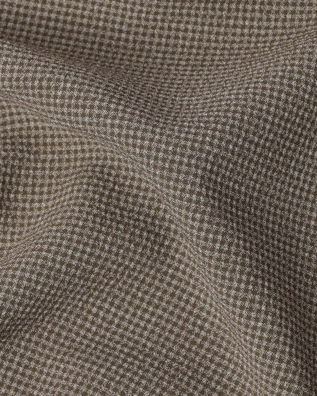 Brown & Beige Micro-Check Cotton-Blended Shirting Fabric, Fine Woven Mini Check Pattern, 150 cms Width, Origin China-D26601
