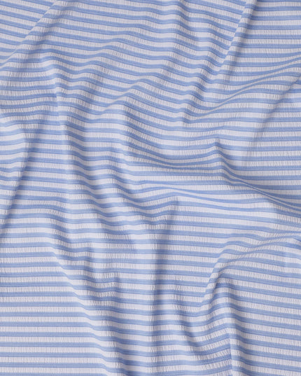 Blue & White Striped Cotton-Blended Shirting Fabric, Horizontal Woven Stripe Design, 150 cms Width, Origin China-D26597