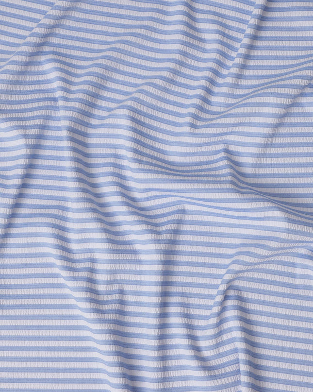 Blue & White Striped Cotton-Blended Shirting Fabric, Horizontal Woven Stripe Design, 150 cms Width, Origin China-D26597