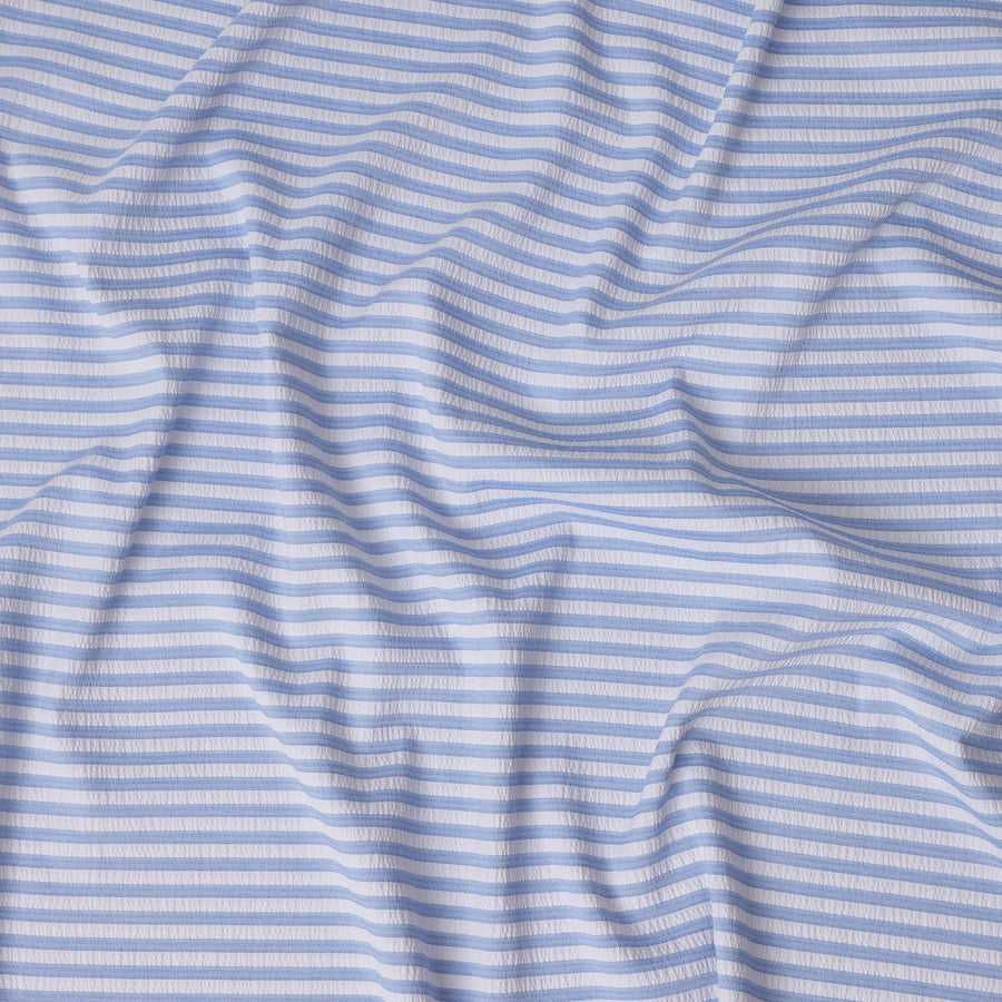 Blue & White Striped Cotton-Blended Shirting Fabric, Horizontal Woven Stripe Design, 150 cms Width, Origin China-D26597