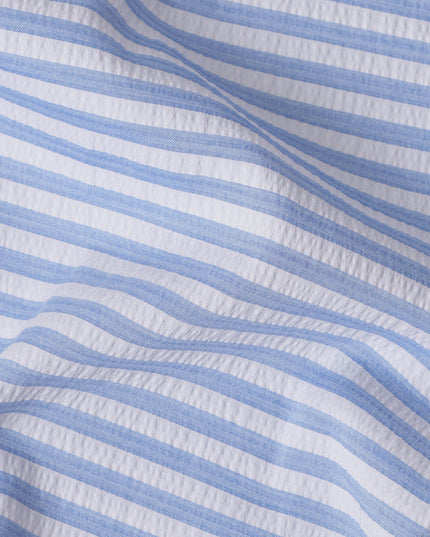 Blue & White Striped Cotton-Blended Shirting Fabric, Horizontal Woven Stripe Design, 150 cms Width, Origin China-D26597