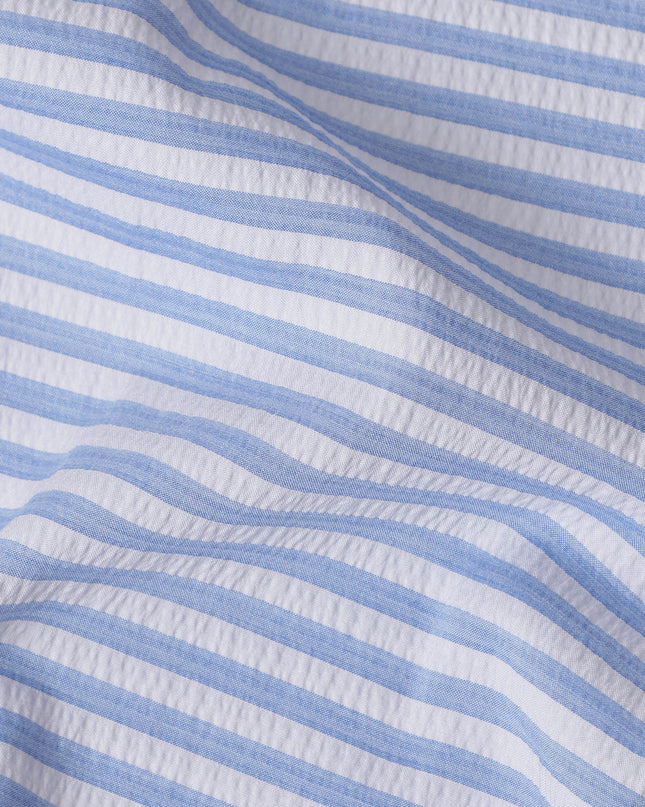 Blue & White Striped Cotton-Blended Shirting Fabric, Horizontal Woven Stripe Design, 150 cms Width, Origin China-D26597