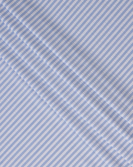 Blue & White Striped Cotton-Blended Shirting Fabric, Horizontal Woven Stripe Design, 150 cms Width, Origin China-D26597