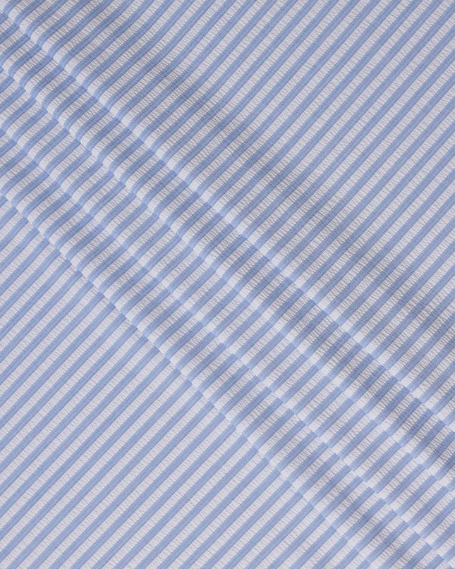 Blue & White Striped Cotton-Blended Shirting Fabric, Horizontal Woven Stripe Design, 150 cms Width, Origin China-D26597