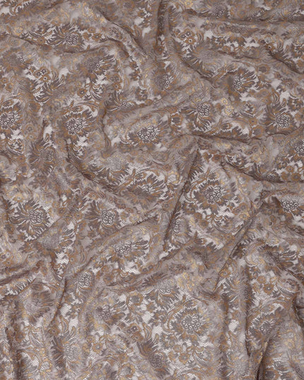 Silver Grey Floral Metallic Embroidered Synthetic Lace Fabric Premium Design 110 Cms Made in South Korea-D27473