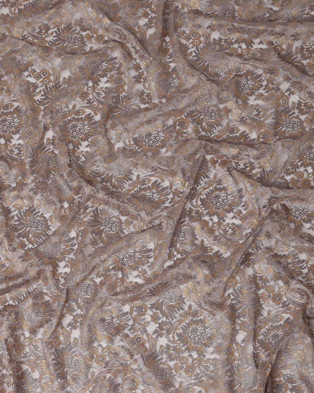 Silver Grey Floral Metallic Embroidered Synthetic Lace Fabric Premium Design 110 Cms Made in South Korea-D27473