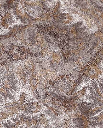 Silver Grey Floral Metallic Embroidered Synthetic Lace Fabric Premium Design 110 Cms Made in South Korea-D27473