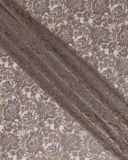 Silver Grey Floral Metallic Embroidered Synthetic Lace Fabric Premium Design 110 Cms Made in South Korea-D27473