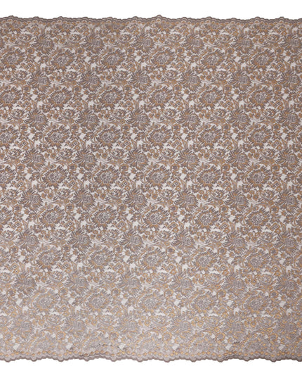 Silver Grey Floral Metallic Embroidered Synthetic Lace Fabric Premium Design 110 Cms Made in South Korea-D27473