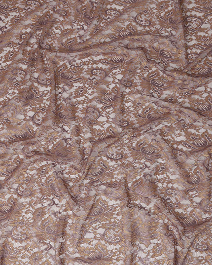 Dusty Mauve Floral Metallic Embroidered Synthetic Lace Fabric Elegant Pattern 110 Cms Made in South Korea-D27463