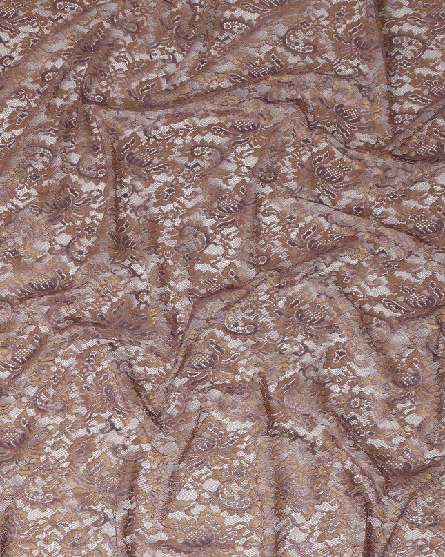 Dusty Mauve Floral Metallic Embroidered Synthetic Lace Fabric Elegant Pattern 110 Cms Made in South Korea-D27463