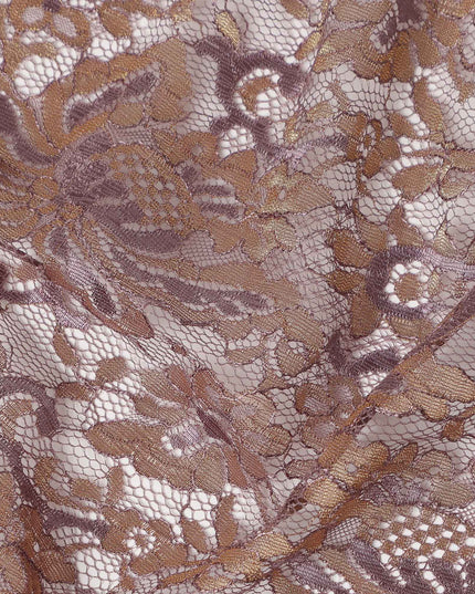 Dusty Mauve Floral Metallic Embroidered Synthetic Lace Fabric Elegant Pattern 110 Cms Made in South Korea-D27463