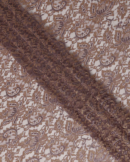 Dusty Mauve Floral Metallic Embroidered Synthetic Lace Fabric Elegant Pattern 110 Cms Made in South Korea-D27463