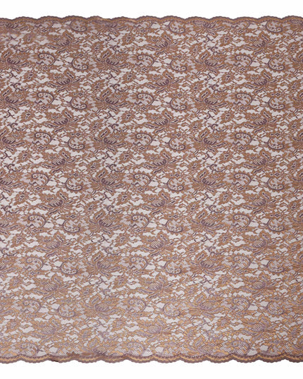 Dusty Mauve Floral Metallic Embroidered Synthetic Lace Fabric Elegant Pattern 110 Cms Made in South Korea-D27463