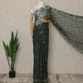Dark Green Premium French Metallic Chantilly Saree Lace, 5.5 Mtrs Length, 110 Cms Width, Crafted in France -Blouse Not Included-D26730