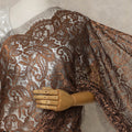 Copper Brown Premium French Metallic Chantilly Saree Lace, 5.5 Mtrs Length, 110 Cms Width, Crafted in France -Blouse Not Included-D26725
