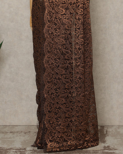 Copper Brown Premium French Metallic Chantilly Saree Lace, 5.5 Mtrs Length, 110 Cms Width, Crafted in France -Blouse Not Included-D26725