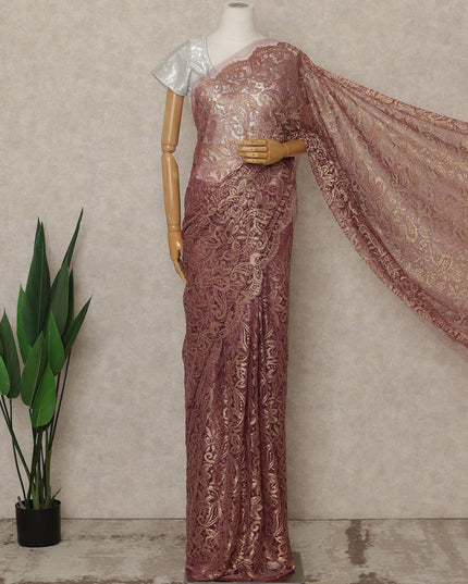 Rose Red Premium French Metallic Chantilly Saree Lace, 5.5 Mtrs Length, 110 Cms Width, Crafted in France -Blouse Not Included-D26724