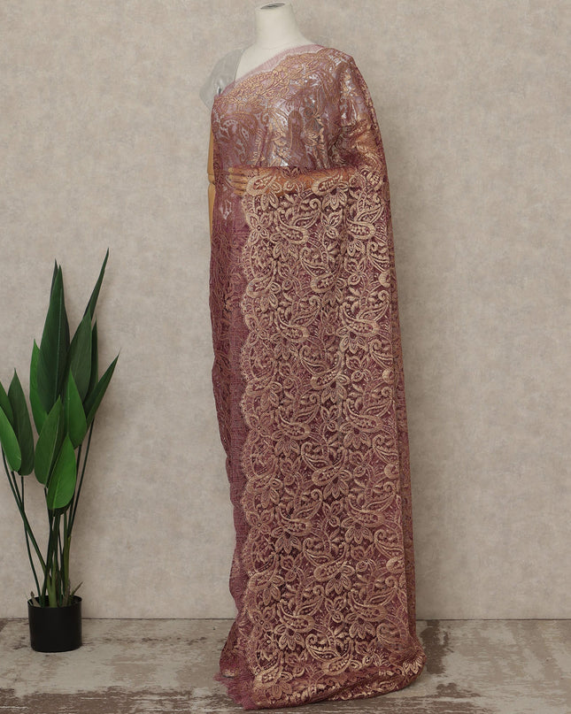 Rose Red Premium French Metallic Chantilly Saree Lace, 5.5 Mtrs Length, 110 Cms Width, Crafted in France -Blouse Not Included-D26724