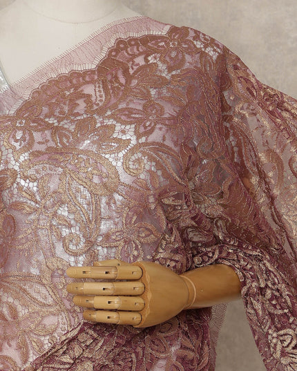 Rose Red Premium French Metallic Chantilly Saree Lace, 5.5 Mtrs Length, 110 Cms Width, Crafted in France -Blouse Not Included-D26724