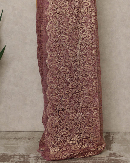 Rose Red Premium French Metallic Chantilly Saree Lace, 5.5 Mtrs Length, 110 Cms Width, Crafted in France -Blouse Not Included-D26724
