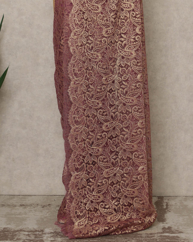 Rose Red Premium French Metallic Chantilly Saree Lace, 5.5 Mtrs Length, 110 Cms Width, Crafted in France -Blouse Not Included-D26724