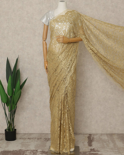 Gold Premium French Metallic Chantilly Saree Lace, 5.5 Mtrs Length, 110 Cms Width, Crafted in France -Blouse Not Included-D26726