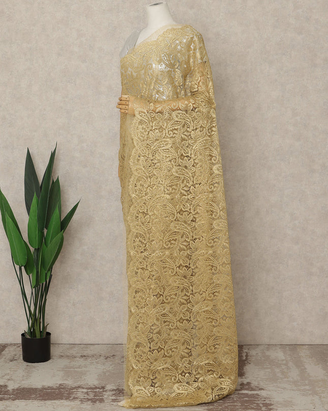 Gold Premium French Metallic Chantilly Saree Lace, 5.5 Mtrs Length, 110 Cms Width, Crafted in France -Blouse Not Included-D26726