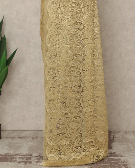 Gold Premium French Metallic Chantilly Saree Lace, 5.5 Mtrs Length, 110 Cms Width, Crafted in France -Blouse Not Included-D26726