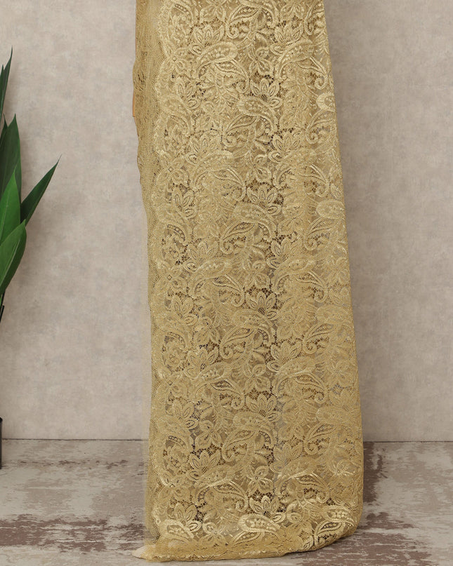 Gold Premium French Metallic Chantilly Saree Lace, 5.5 Mtrs Length, 110 Cms Width, Crafted in France -Blouse Not Included-D26726