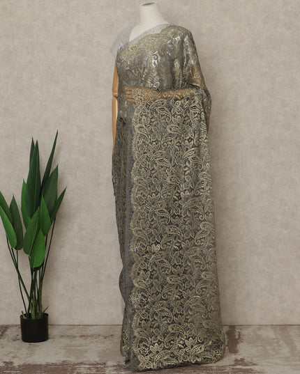 Black Gold Premium French Metallic Chantilly Saree Lace, 5.5 Mtrs Length, 110 Cms Width, Crafted in France -Blouse Not Included-D26727