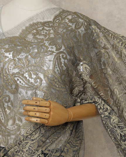 Black Gold Premium French Metallic Chantilly Saree Lace, 5.5 Mtrs Length, 110 Cms Width, Crafted in France -Blouse Not Included-D26727