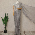 Silver Premium French Metallic Chantilly Saree Lace, 5.5 Mtrs Length, 110 Cms Width, Crafted in France -Blouse Not Included-D26728