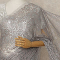 Silver Premium French Metallic Chantilly Saree Lace, 5.5 Mtrs Length, 110 Cms Width, Crafted in France -Blouse Not Included-D26728
