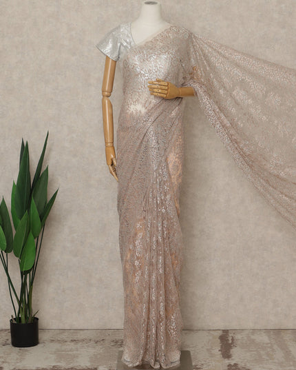Rose Gold Premium French Metallic Chantilly Saree Lace, 5.5 Mtrs Length, 110 Cms Width, Crafted in France -Blouse Not Included-D26731