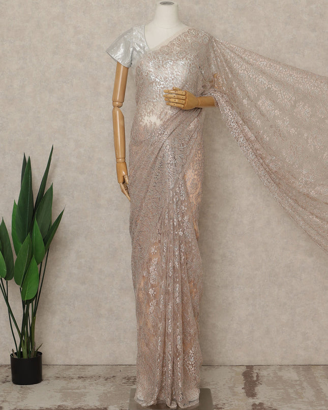 Rose Gold Premium French Metallic Chantilly Saree Lace, 5.5 Mtrs Length, 110 Cms Width, Crafted in France -Blouse Not Included-D26731