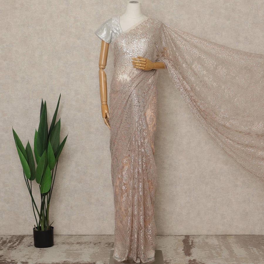 Rose Gold Premium French Metallic Chantilly Saree Lace, 5.5 Mtrs Length, 110 Cms Width, Crafted in France -Blouse Not Included-D26731