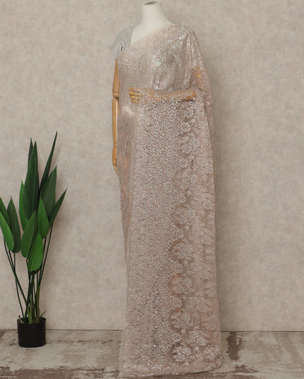 Rose Gold Premium French Metallic Chantilly Saree Lace, 5.5 Mtrs Length, 110 Cms Width, Crafted in France -Blouse Not Included-D26731